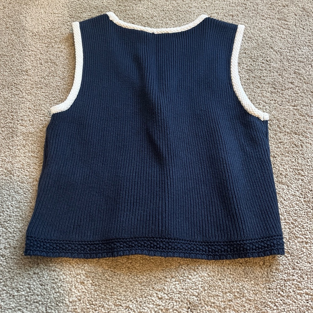Abercrombie Mara Sweater Knit Vest Top Sleeveless Navy Blue White Gold Small - Picture 7 of 7